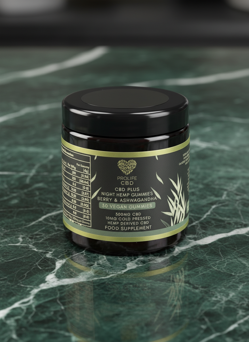 NIGHT – Hemp CBD Gummies 300mg Cold-Pressed with Berry & Ashwagandha for Evening Calm