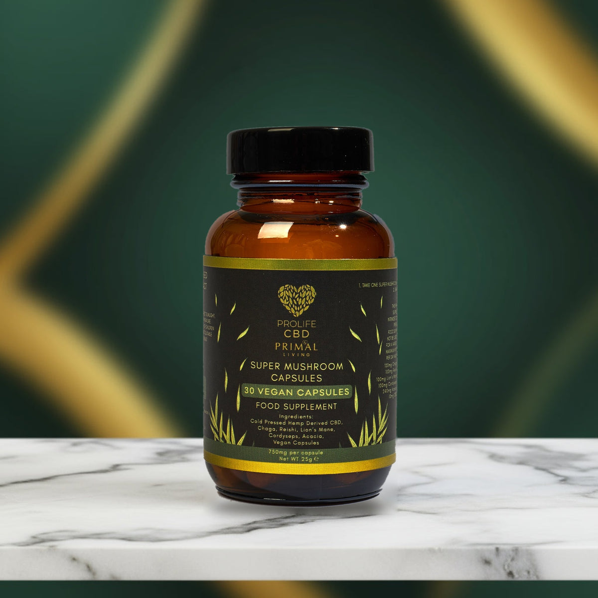 ProLife Super Mushroom Capsules jar, 30 vegan capsules with Chaga, Reishi, Lion's Mane and Cordyceps
