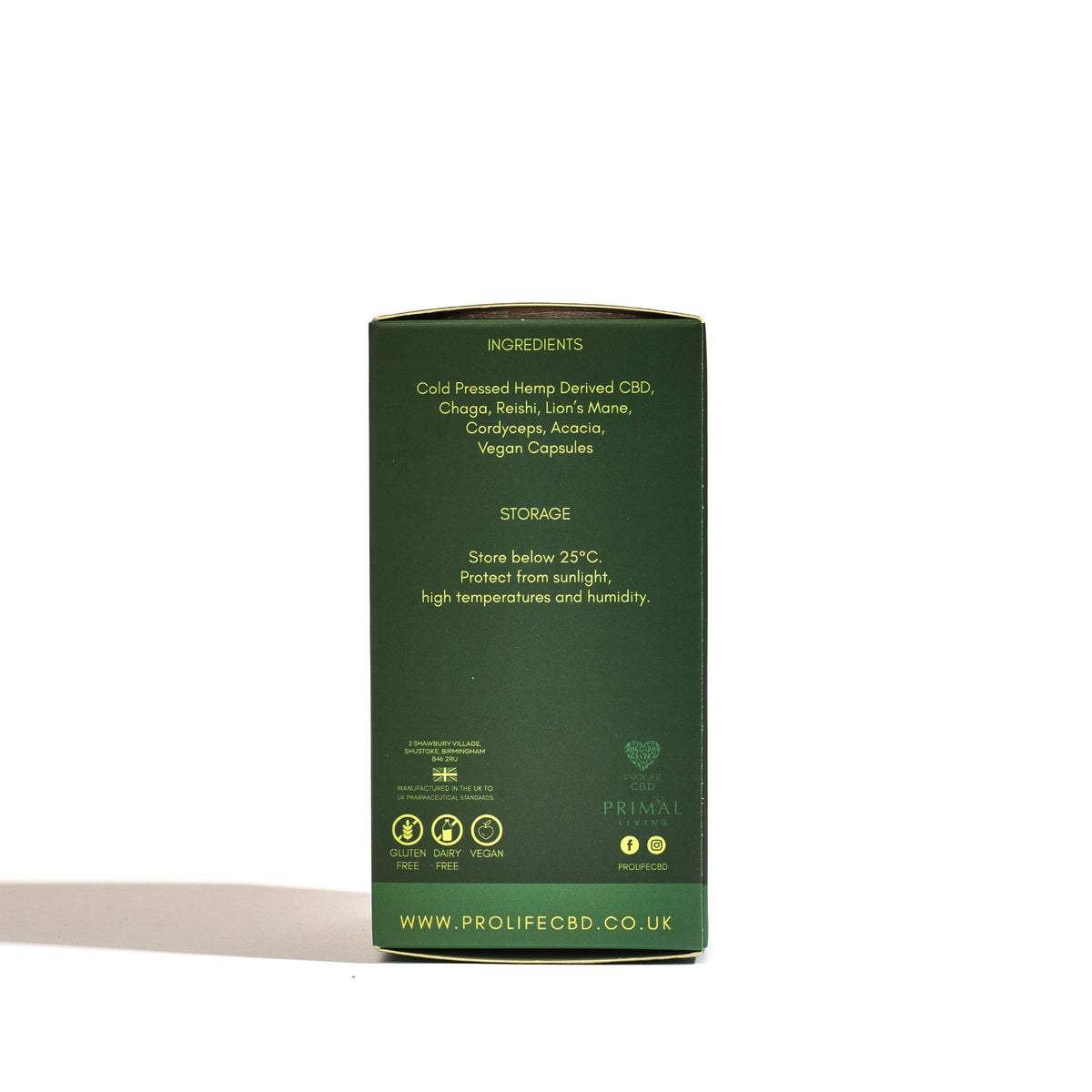 Super Mushroom Capsules ingredients: Chaga, Reishi, Lion's Mane, Cordyceps, acacia fibre and cold-pressed hemp